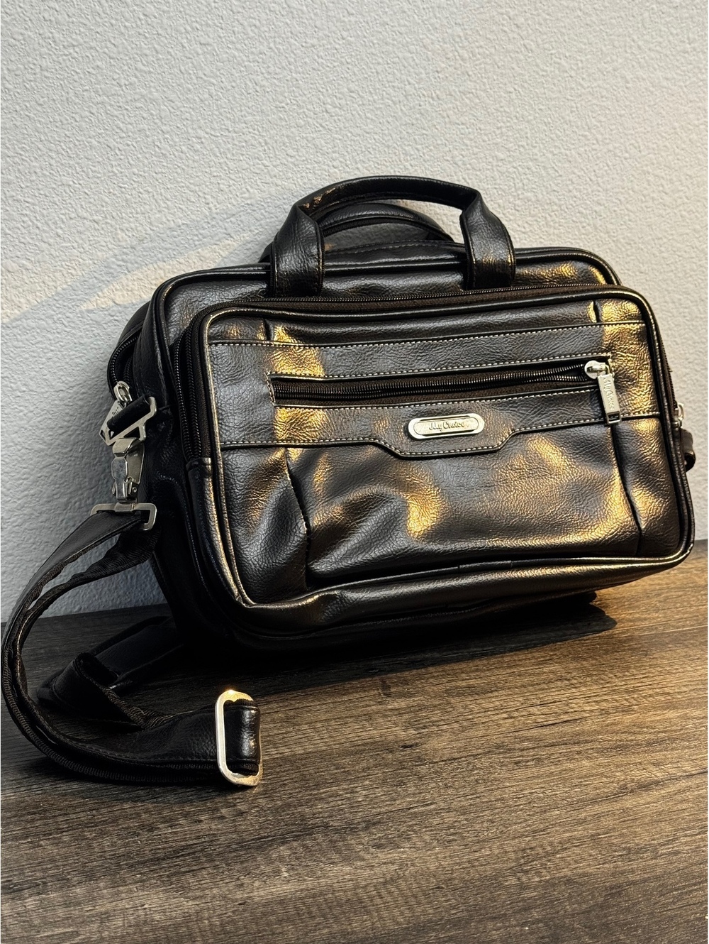 My Choice Black Faux Leather Briefcase Laptop Messenger Bag Shoulder Strap